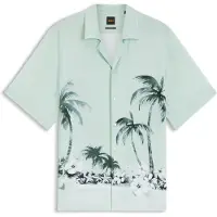 BOSS för män. 50559632 Skjorta Regular fit med turkost tryck (M), Casual, Viskos, Kort ärm