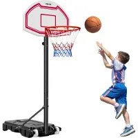 Vevor Bärbart basketställ, 1,6 till 2,1 m höjdjusterbar basketkorg och mål, justerbar basketkorg för barn med nylonnät och rullande hjul, bärbart ryggstöd för uteplatser, poolside