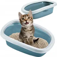 Jolly Paw kattlåda med kant, 31 × 14 × 43 cm, blå/vit