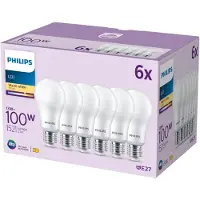 Philips - LED-glödlampa - form: A67 - glaserad finish - E27 - 13 W (motsvarande 100 W) - klass E - varmt vitt ljus - 2700 K (paket om 6)