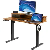 Vevor Höjdjusterbart Skrivbord, 124 x 61 cm Elektrisk Arbetsstation med Dubbelskärm, Helt Stycke Skrivbord, Sit-to-Stay, 3-Tangentlägen, Robust Dubbel Metallram, 80 kg Kapacitet för Dator Hem &amp; Ko