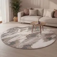 FRAAI Rund tvättbar matta | Misha Lines Crème/Grå hos Volero | Ø 140cm | Polyester | Abstrakt | Rund | Låg lugg