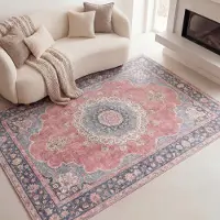 FRAAI Vintage matta | Lily Medaillon röd/rosa hos Volero | 160x230 cm | Polyester | Medaljong | Rektangulär | Plattvävd