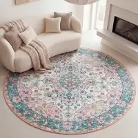 FRAAI Rund vintage matta | Lily Oriental blå/rosa hos Volero | Ø 280 cm | Polyester | | Rund | Plattvävd