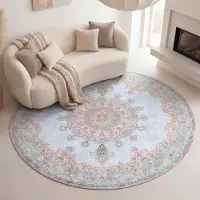 FRAAI Rund vintage matta | Lily Medaillon ljusblå hos Volero | Ø 160 cm | Polyester | Medaljong | Rund | Plattvävd