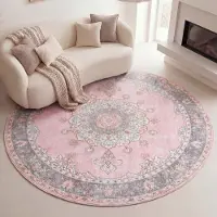 FRAAI Rund vintage matta | Lily Medaillon rosa hos Volero | Ø 280 cm | Polyester | Medaljong | Rund | Plattvävd