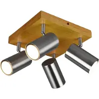 TRIO Lighting Marley takspotlight, matt nickel, 4 lampor Marley, dimbar, Ljust trä, Vardagsrum / matsal, Trä, Modern, Spotlight