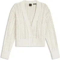 BOSS Relaxed-fit cardigan in a wave-structured cotton blend