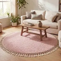 NATURL. Rund fluffig matta | Lofty Fringe rosa hos Volero | Ø 150 cm | Polypropen | Enfärgad | Rund | Hög lugg