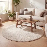 NATURL. Rund fluffig matta | Lofty gräddvit/vit hos Volero | Ø 200 cm | Polypropen | Enfärgad | Rund | Hög lugg