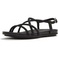 FitFlop Fino Tå-Post Läder Kvinnors Helt Svarta Sandaler