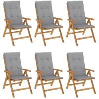vidaXL Fällbara fåtöljer med dynor, 6 st, massivt trä, teak