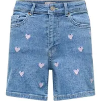 Kids Only Shorts - KOgJuicy - Light Medium+ Blue Denim/Rosa Hear - - 12 år (152) - Shorts
