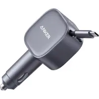 Anker Nano 75W billaddare med utdragbar USB-C-kabel och USB-C-port - grå