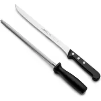 Jamon Skinkknivset - ARCOS - UNIVERSAL - Blad rostfritt stål - 1 kniv 24cm - 1 bryne 23cm svart