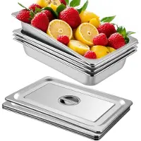 Vevor 4-pack ångbordsformar 20,9 x 12,8 x 3,9 tum djupa ångbordsformar full storlek 13 liter djup matbehållare rostfritt stål ugnsplåt hotellformar anti-jam ångbordsform mat