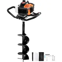 Vevor Stolphålsgrävare Bensindriven, 52CC 1450W Jordborr, Bensindriven Jordborr med 8” Borrbits och 1 Förlängningsstång, Stolphålsgrävare för Trädgårdsväxter, Orange+Svart