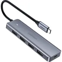 UGREEN USB Type-C-hubb – 4x USB 3.2 Gen 1 med USB-C-laddningsport, grå (CM219 70336)