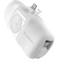 Wozinsky WF16-YLS 5000mAh Lightning Power Bank med inbyggd USB-C-kabel och Apple Watch-laddare - 15W - Vit