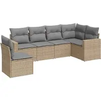 vidaXL Soffgrupp för trädgården med dynor 6 delar beige konstrotting