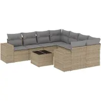 vidaXL Soffgrupp för trädgården med dynor 9 delar beige konstrotting