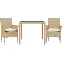 vidaXL Matgrupp för trädgård med dynor 3 delar beige konstrotting&glas