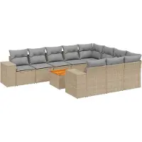 vidaXL Loungegrupp för trädgården m. dynor 11 delar beige konstrotting