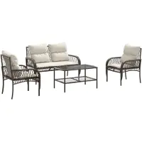 vidaXL Loungegrupp för trädgården med dynor 4 delar konstrotting brun
