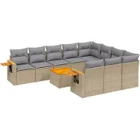vidaXL Loungegrupp för trädgården m. dynor 11 delar beige konstrotting