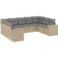 vidaXL Soffgrupp för trädgården med dynor 9 delar beige konstrotting