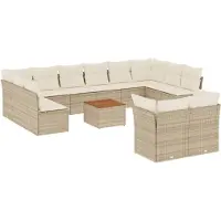 vidaXL Soffgrupp för trädgården med dynor 13 delar beige konstrotting