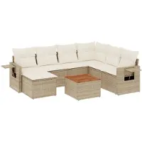 vidaXL Matgrupp för trädgården med dynor 8 delar beige konstrotting