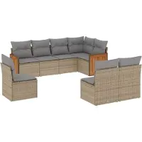 vidaXL Matgrupp för trädgården med dynor 8 delar beige konstrotting