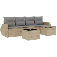 vidaXL Soffgrupp för trädgården med dynor 6 delar beige konstrotting