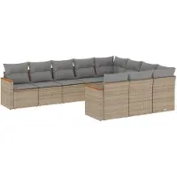 vidaXL Soffgrupp för trädgård med dynor 10 delar mixbeige konstrotting