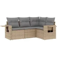 vidaXL Soffgrupp för trädgård med dynor 4 delar beige konstrotting
