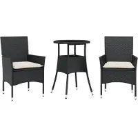 vidaXL Matgrupp för trädgård med dynor 3 delar svart konstrotting&glas
