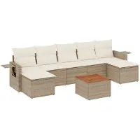 vidaXL Matgrupp för trädgården med dynor 8 delar beige konstrotting