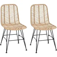 vidaXL Matstol i rotting - - Naturlig - 44,5 x 55 x 85 cm - Set om 2 - Rektangulärt ryggstöd i flätad rotting