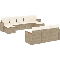 vidaXL Soffgrupp för trädgård med dynor 10 delar beige konstrotting