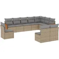 vidaXL Soffgrupp för trädgård med dynor 10 delar beige konstrotting