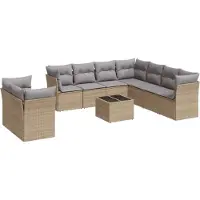 vidaXL Soffgrupp för trädgård med dynor 10 delar beige konstrotting