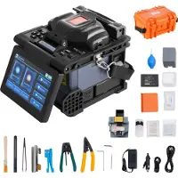 Vevor Fiberfusionsskarv med 6 motorer, kärnjustering, fiberoptisk skarvning, 6 sekunders skarvning och 13 sekunders uppvärmning, fiberskarvmaskin med 5" LCD-skärm, 3-i-1-fiberhållare, 7800mAh batteri