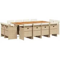 vidaXL Matgrupp för trädgården med dynor 13 delar beige konstrotting