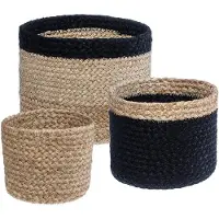H&S HS Decoration PIECES sandförvaringskorgar i jute, runda, 3 st, naturlig färg + svart