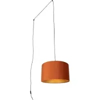 QAZQA Pendellampa svart med kontakt och orange skärm med guldfärgad insida 35 cm - Cavalux