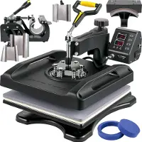 Vevor Heat Press Machine 15 x 15 Inch 8 In 1 Heat Press 1000W Sublimeringsmaskin 360° Rotation Swing Away Heat Press 8 In 1 Skjorta Tryckmaskin Dual-Tube Uppvärmning för DIY T-shirts Kepsmuggar (svart