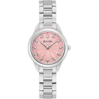 Bulova Sutton Rostfritt Stål Diamantaccenter Rosa Urtavla Kvarts 96P249 Damklocka rosa