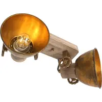 Mexlite Takspotlight Gearwood, brons, 2 lampor, metall, trä, E27 dimbar, Brun / mässing, Vardagsrum / matsal, Trä, Vintage, Spotlight