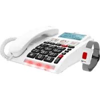 Geemarc Telecom CL9000 Trådlös seniortelefon Kamera knapp, Handsfree, kompatibel med hörapparater, inkl. nödsändare, Optisk samtalssignalering, Vattentät LCD Vit